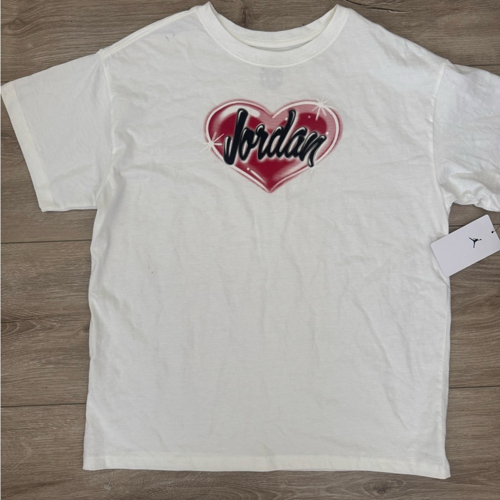 Girls Jordan White Tee with Red Heart Logo